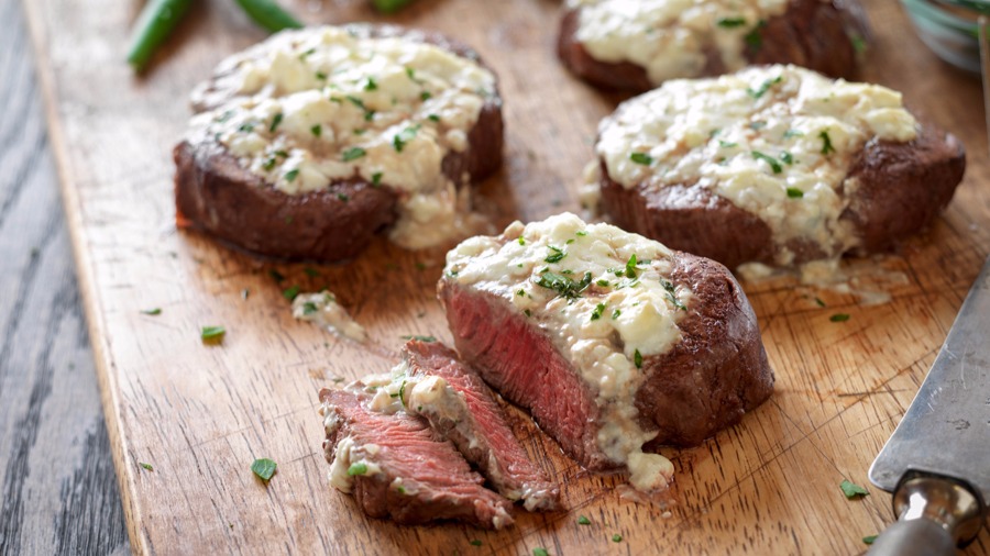 Beef Tenderloin Steaks with Blue Cheese Topping